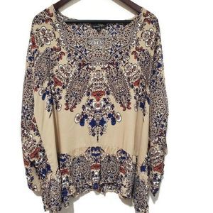 Suzanne Betro Plus Size 2X Top Pullover Dolman Half Ruched Sleeve Ruffle Hem